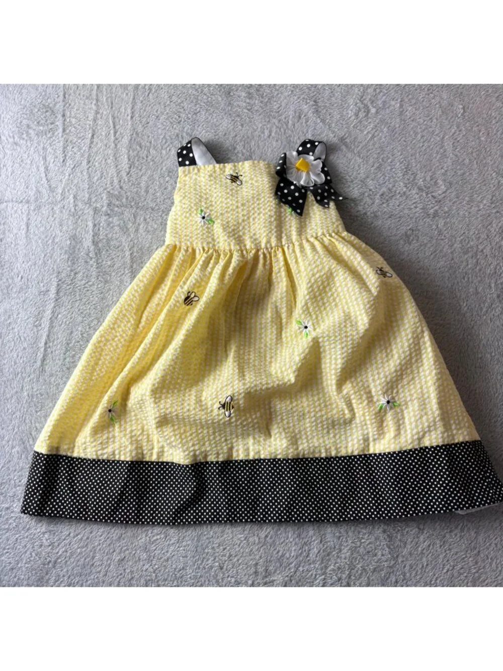 Emily Rose Dress 3T Bumble Bee Embroidered Yellow White Stripes Polka Dots